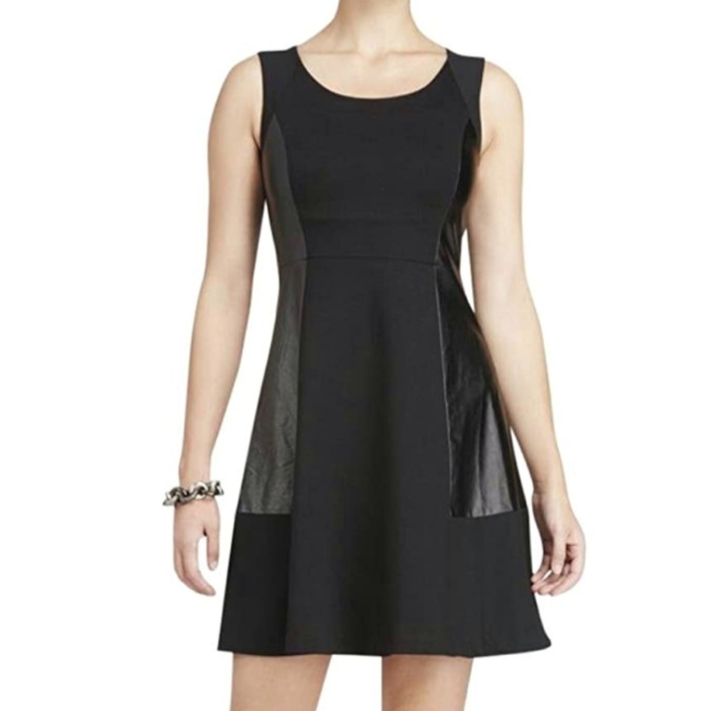 NYDJ Ponte Faux Vegan Leather Paneled Dress